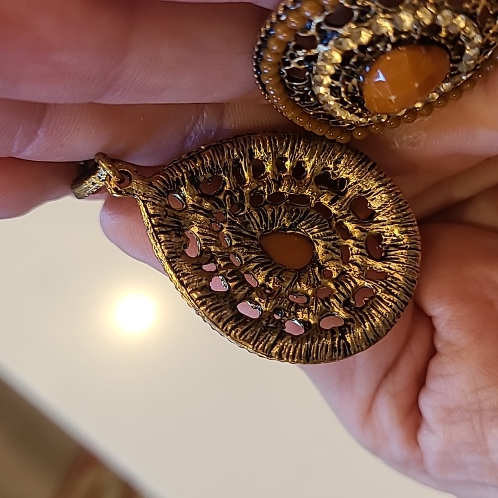 Rust Orange /Gold Statement Earrings - image 3